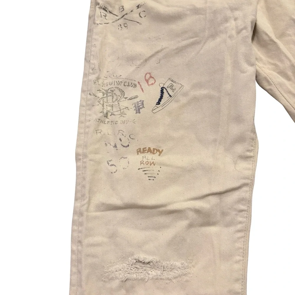 Polo Ralph Lauren‎ Sullivan Slim Graphic Jeans Mens 32x32 Cream Distressed Denim